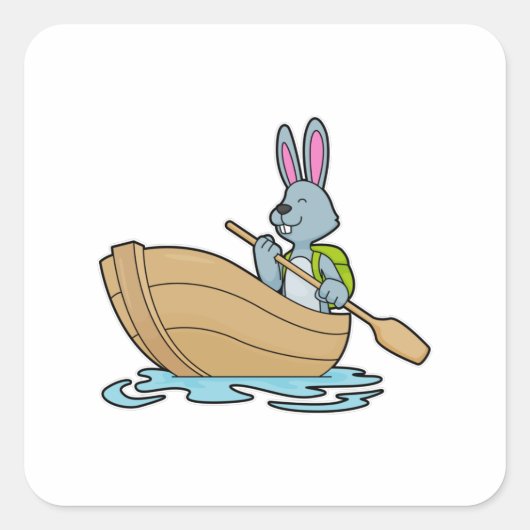 Sticker Carré Lapin avec bateau et pédale (Devant)