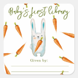 Sticker Carré Lapin avec carottes - première bibliothèque pour b