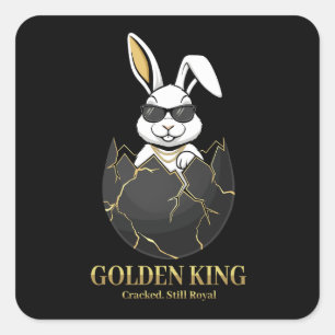 Sticker Carré Lapin avec des lunettes cool, Or, fêlé, royal