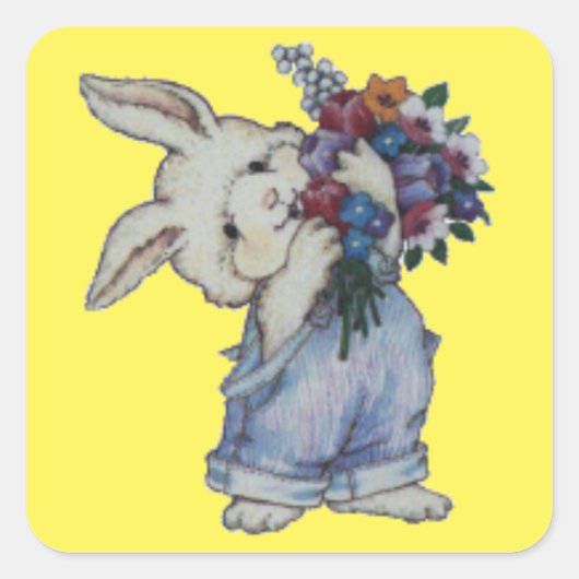 Sticker Carré Lapin Avec Fleurs (Devant)