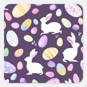 Sticker Carré lapin avec oeufs de pâques