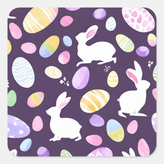 Sticker Carré lapin avec oeufs de pâques (Devant)