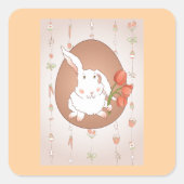 Sticker Carré Lapin avec Tulips Spring Holiday Rabbit (Devant)