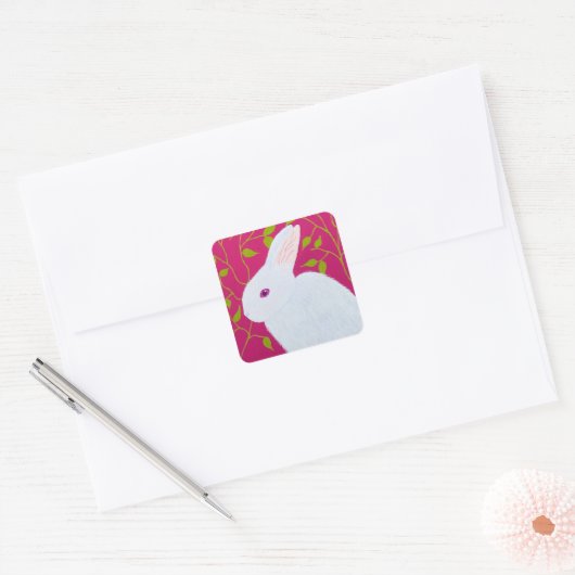 Sticker Carré Lapin Blanc (Enveloppe)