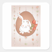 Sticker Carré Lapin Blanc Avec Fleurs (Devant)