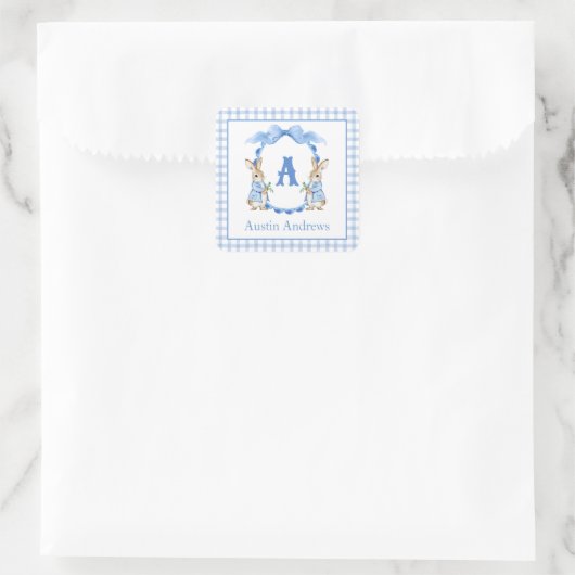 Sticker Carré Lapin Bleu En vichy Monogramme Crest (Sac)