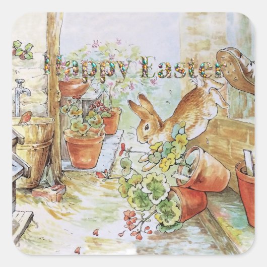 Sticker Carré Lapin classique Joyeuses Pâques (Devant)