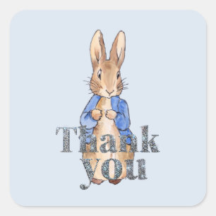 Sticker Carré Lapin classique veste bleue Merci
