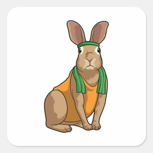 Sticker Carré Lapin comme coureur avec serviette (Devant)