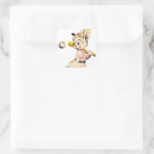Sticker Carré Lapin De Baseball En Rose (Sac)