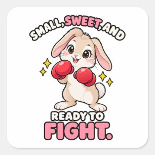 Sticker Carré Lapin de boxe mignon prêt à se battre