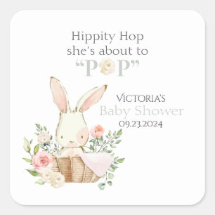 Sticker Carré Lapin de forêt boisée floral vert