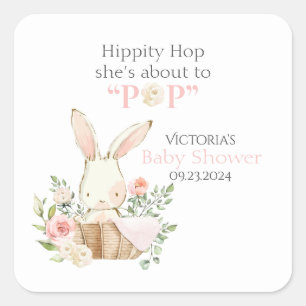 Sticker Carré Lapin de forêt de bois floral rose