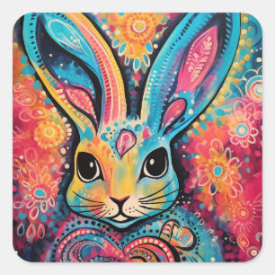 Sticker Carré Lapin de la Saint-Valentin Vibes positives cœurs