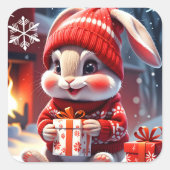 Sticker Carré Lapin de Noël (Devant)