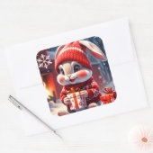 Sticker Carré Lapin de Noël (Enveloppe)