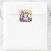 Sticker Carré lapin de Pâques 8 bits art pixel (Sac)