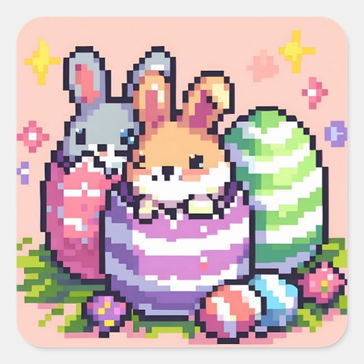 Sticker Carré lapin de Pâques 8 bits art pixel (Devant)