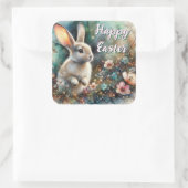 Sticker Carré Lapin de Pâques aquarelle en forêt (Sac)