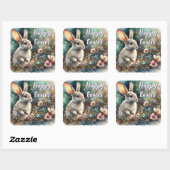 Sticker Carré Lapin de Pâques aquarelle forêt (Feuille)