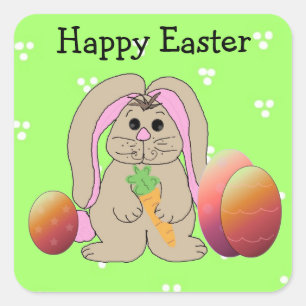 Sticker Carré Lapin de Pâques avec des œufs