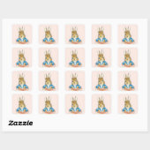 Sticker Carré Lapin de Pâques classique assis dans un pot (Feuille)