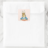 Sticker Carré Lapin de Pâques classique assis dans un pot (Sac)
