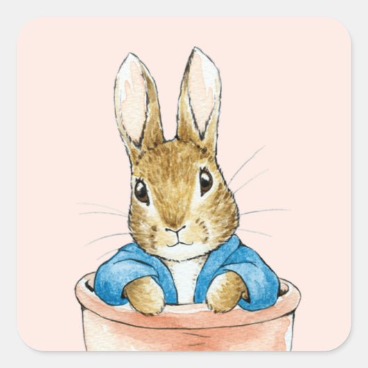 Sticker Carré Lapin de Pâques classique assis dans un pot (Devant)