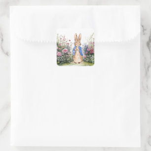 Sticker Carré Lapin de Pâques classique veste bleue