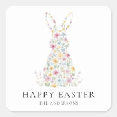 Sticker Carré Lapin de Pâques Floral Personnalisé | Sur mesure  (Devant)
