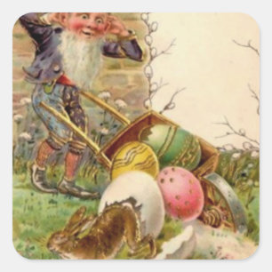 Sticker Carré Lapin de Pâques Gnome Œuf Coloré Peint