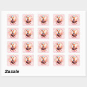 Sticker Carré Lapin de Pâques Mignon (Feuille)