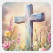 Sticker Carré lapin de pâques mignon professeur de vacances flor (Devant)