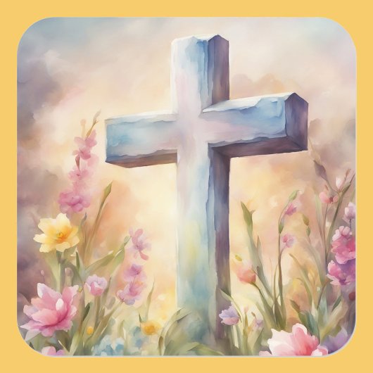 Sticker Carré lapin de pâques mignon professeur de vacances flor