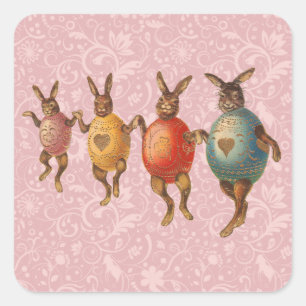 Sticker Carré Lapin de Pâques Œufs Dansants