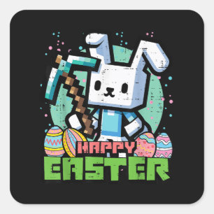 Sticker Carré Lapin de Pâques Pixel Game Joyeux 