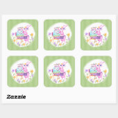 Sticker Carré Lapin de Pâques rose et oeuf | (Feuille)