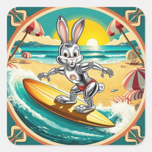 Sticker Carré lapin de surf : imagerie visuelle (Devant)