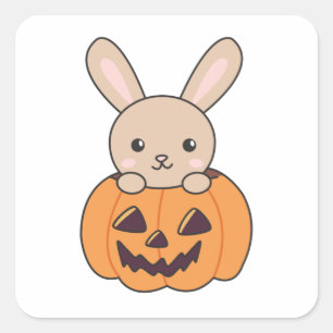 Sticker Carré Lapin En Citrouille De Mignons lapins Joyeux Hallo