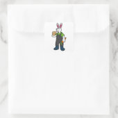 Sticker Carré Lapin en fermier avec carotte et Casquette (Sac)