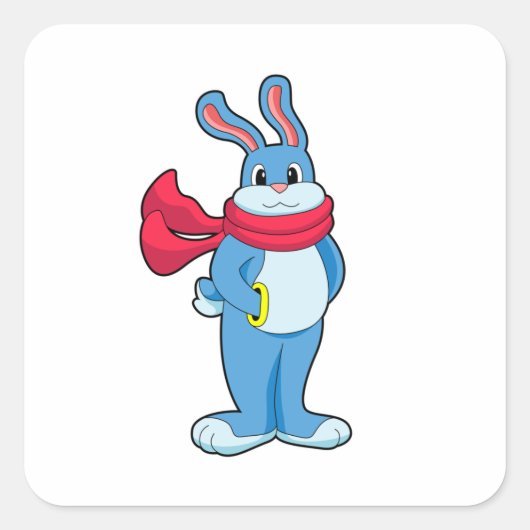 Sticker Carré Lapin en hiver avec Écharpe (Devant)