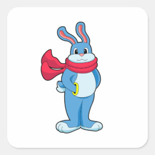 Sticker Carré Lapin en hiver avec Écharpe