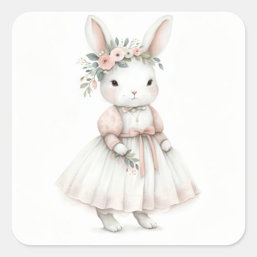 Sticker Carré Lapin en robe (Devant)