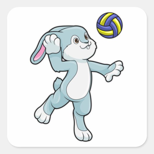 Sticker Carré Lapin en sport avec volleyball (Devant)