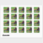 Sticker Carré Lapin et fleurs (Feuille)
