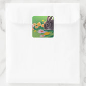Sticker Carré Lapin et fleurs (Sac)