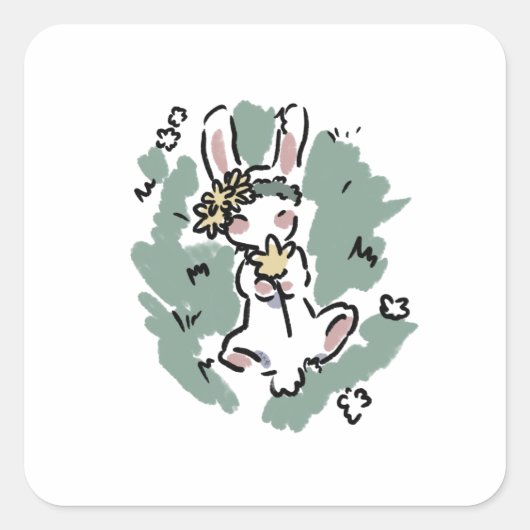 Sticker Carré Lapin Fleur (Devant)