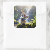 Sticker Carré Lapin jouant au violon dans une belle forêt tropic (Sac)