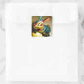 Sticker Carré lapin jouet et oeuf jaune pâle (Sac)