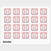 Sticker Carré lapin mignon (Feuille)